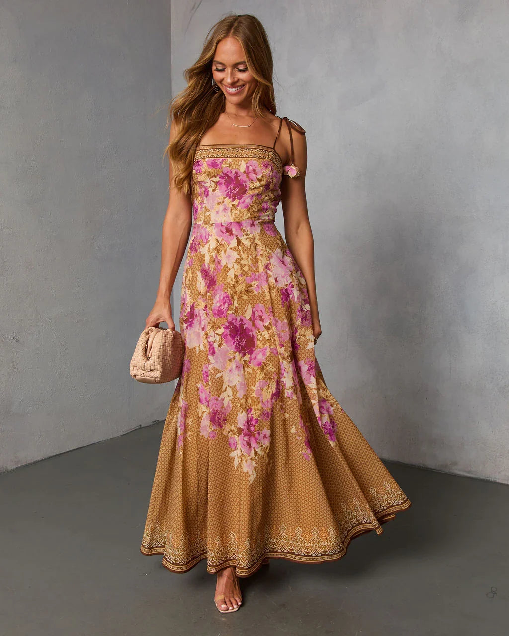Solienne Printed Fit and Flare Maxi Dress