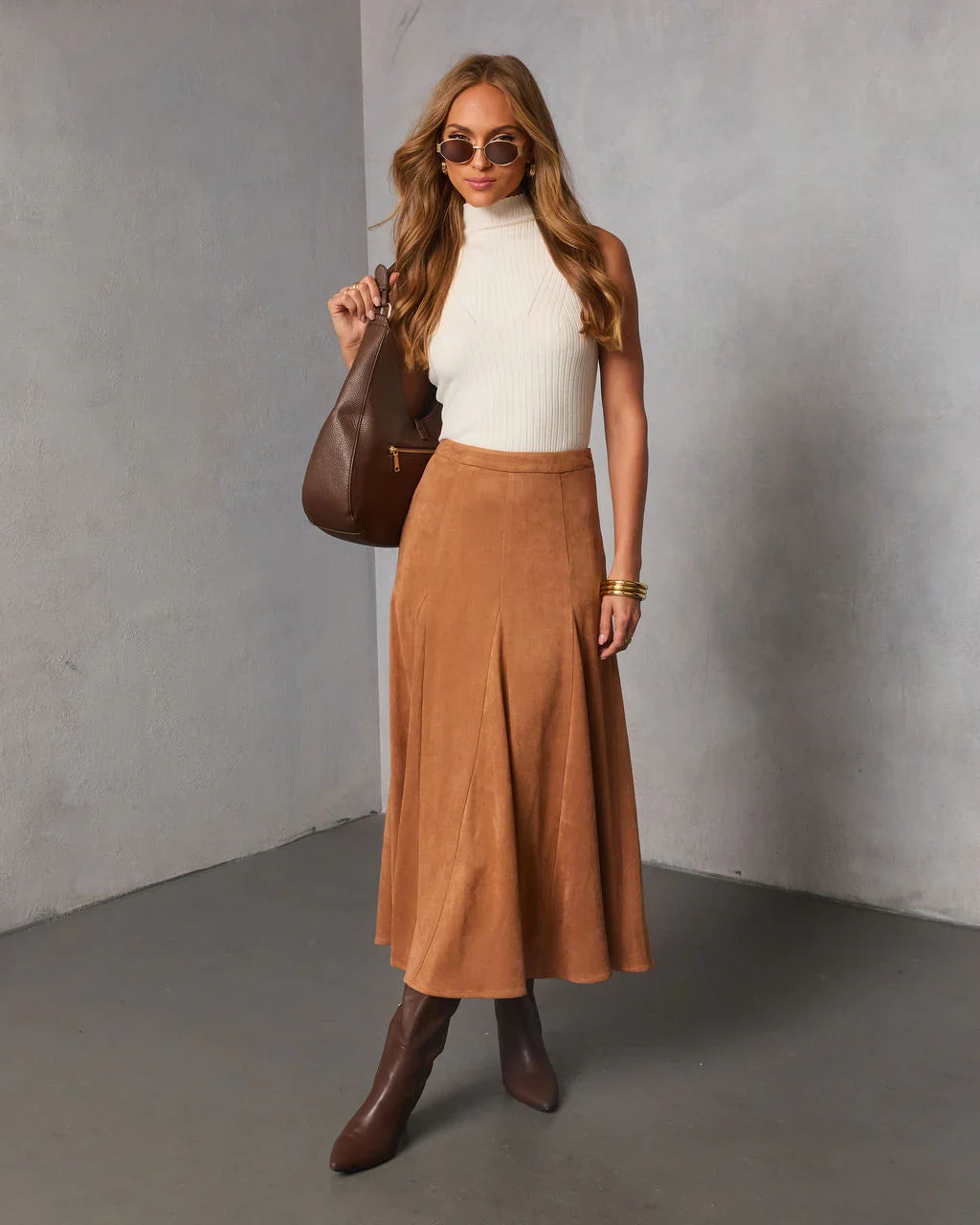 Maicie Pleated Faux Suede Maxi Skirt