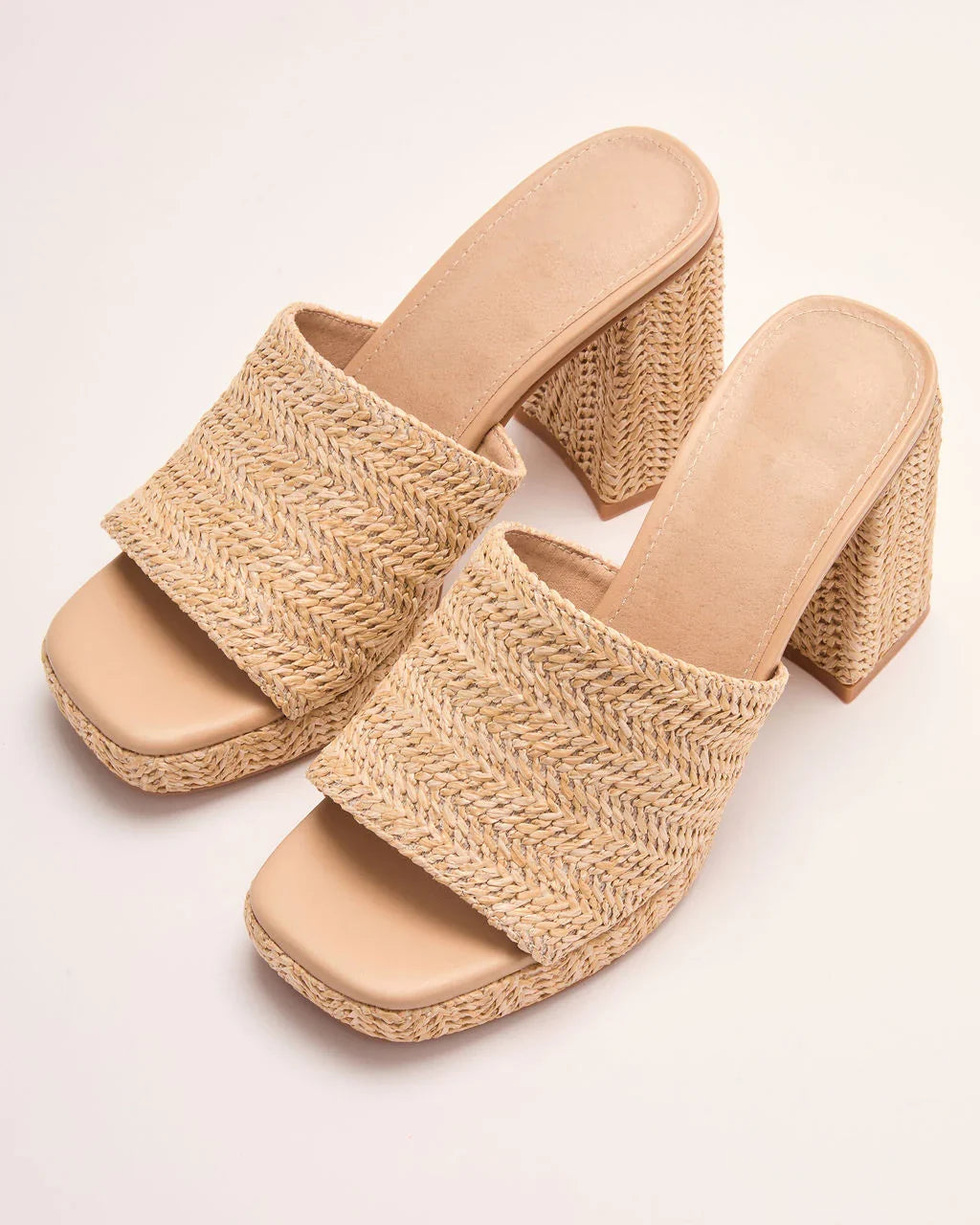 Radiant Dawn Raffia Platform Mules
