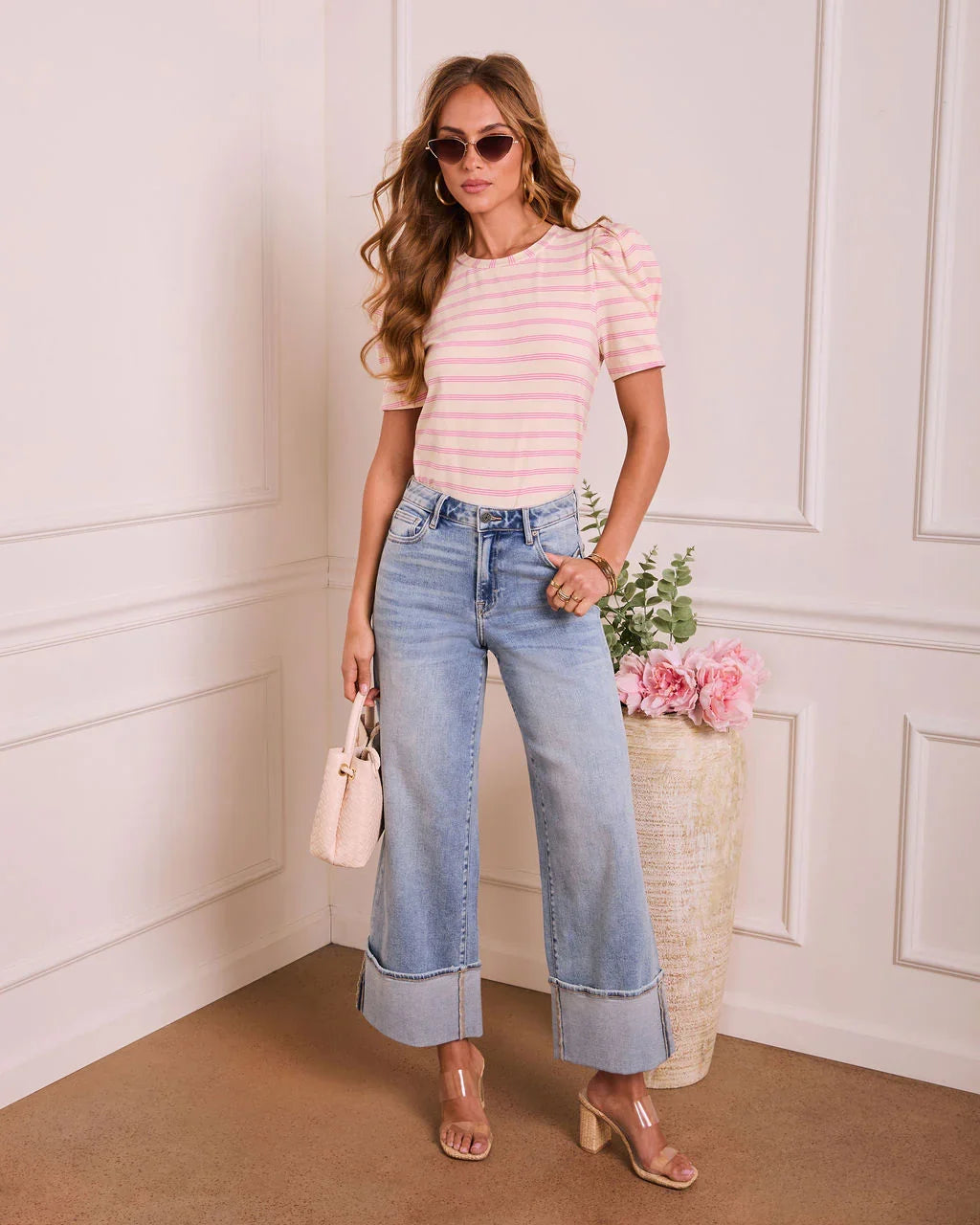 Spring Poise Striped Puff Sleeve Top