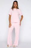 Come A Long Way Soft Lounge Ribbed Wide Leg Pants Pink