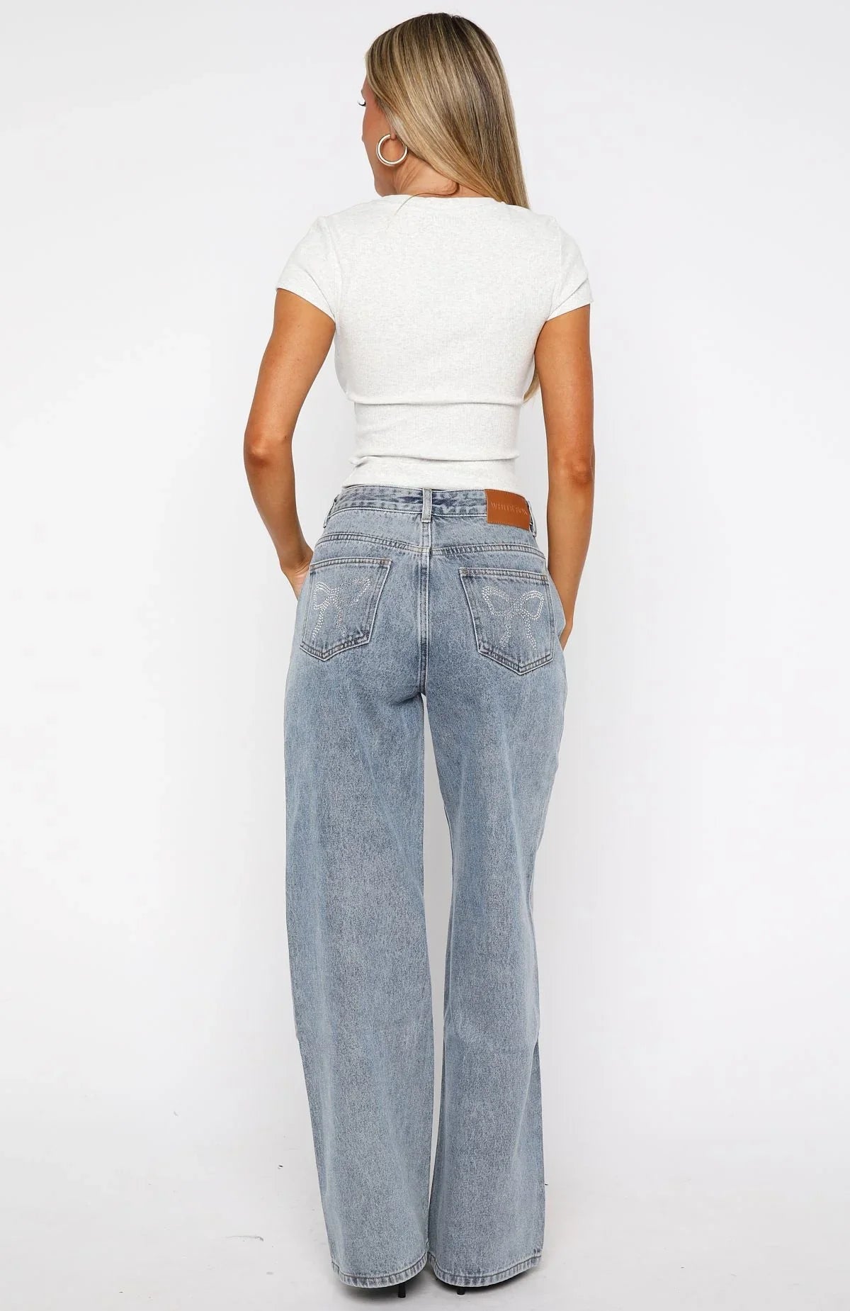 Bring The Drama Mid Rise Wide Leg Jeans Mid Blue