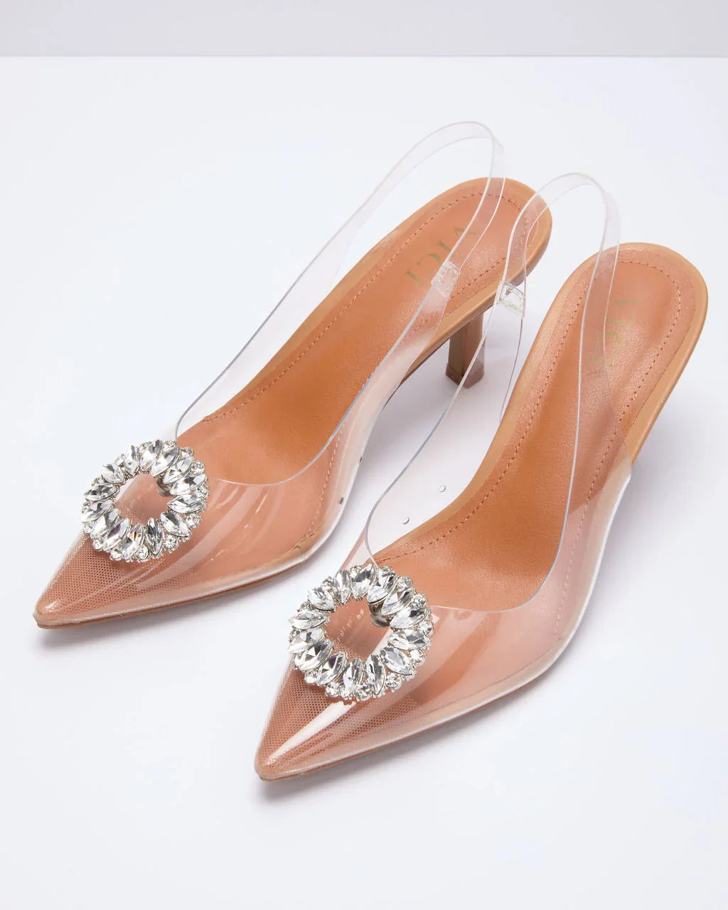 Namire Clear Slingback Embellished Charm Heels
