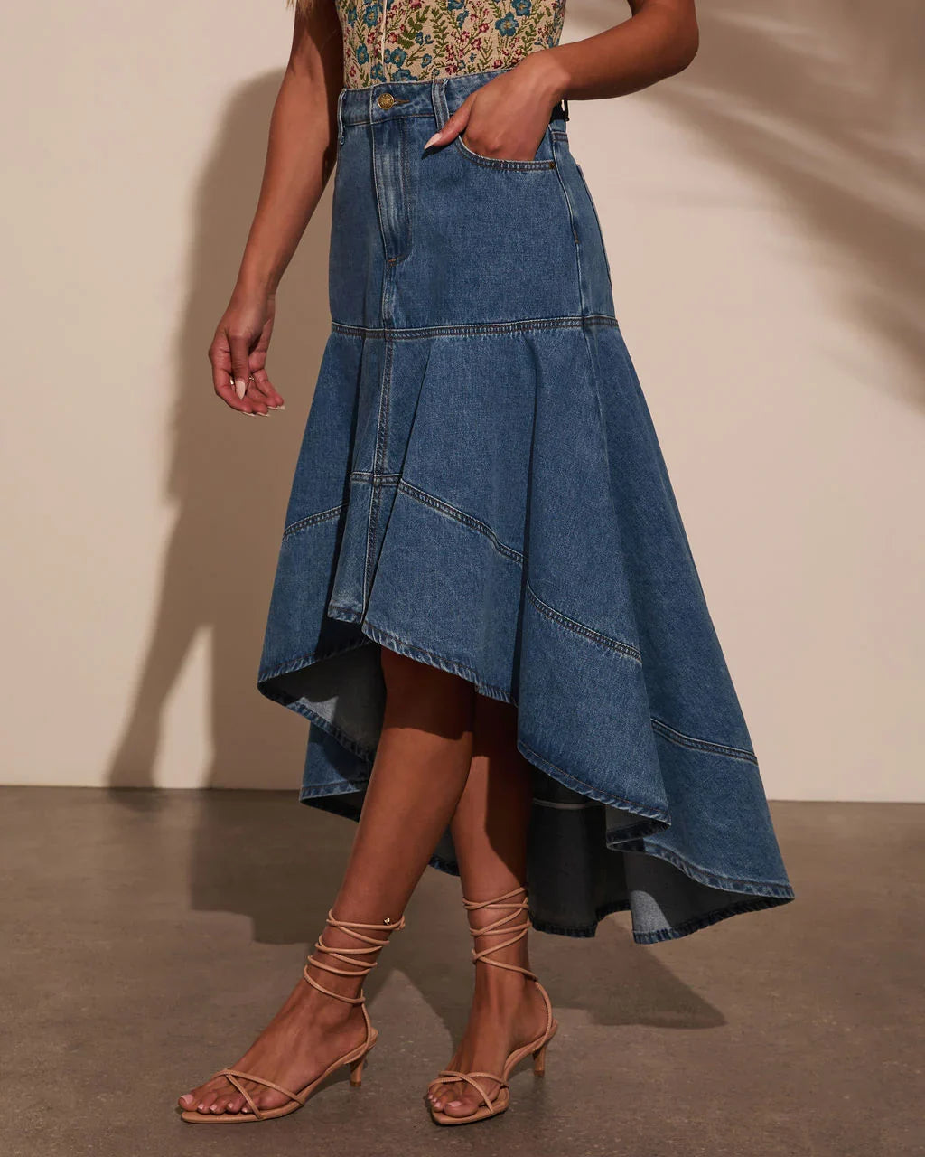 Grizelle High Low Denim Maxi Skirt