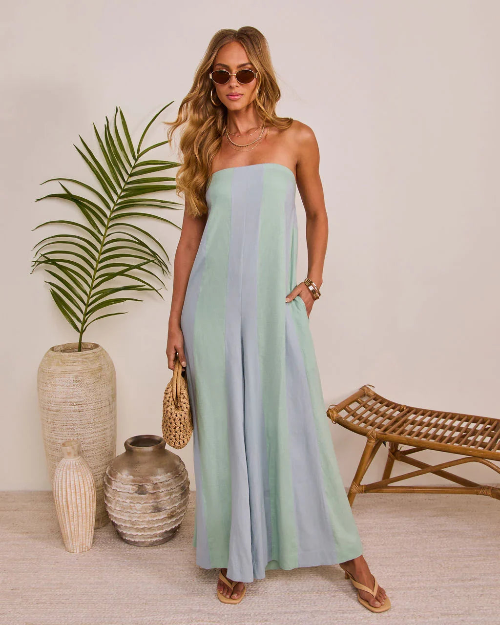 Sundrop Lagoon Striped Relaxed Strapless Jumpsuit