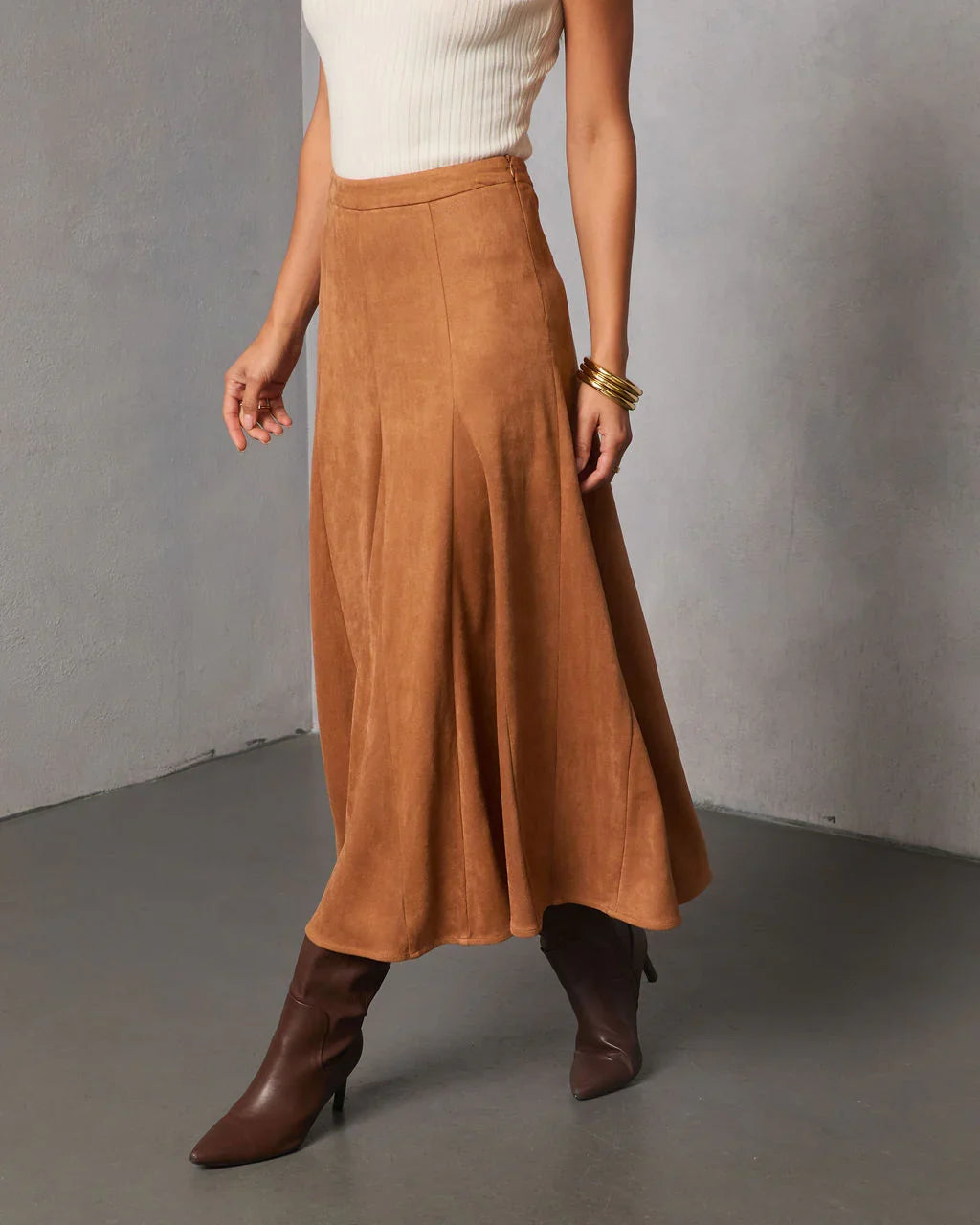Maicie Pleated Faux Suede Maxi Skirt