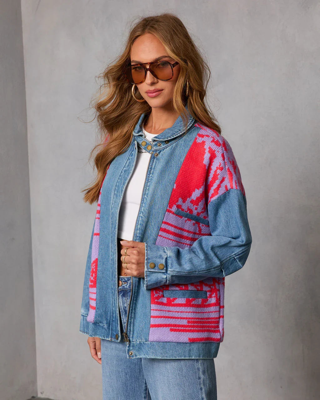 Muccia Knit Overlay Denim Jacket