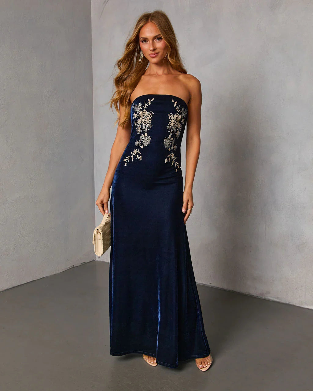 Wild Grace Velvet Embroidered Maxi Dress