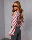 Enez Plaid Asymmetric Hem Top