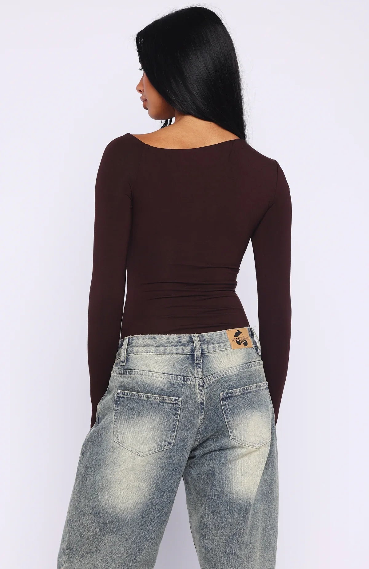 Double Down Long Sleeve Bodysuit Dark Chocolate