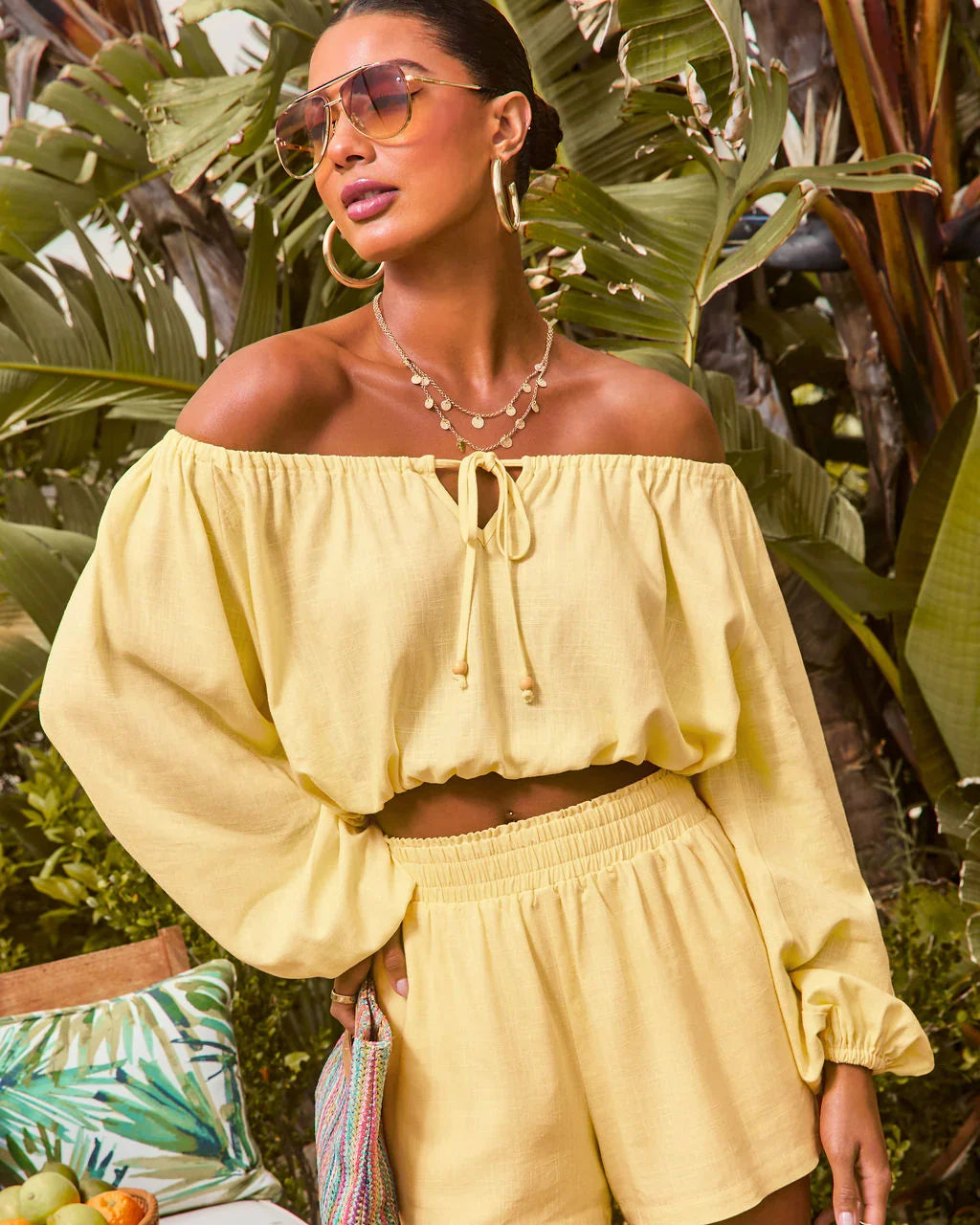 Elysia Off The Shoulder Long Sleeve Crop Top