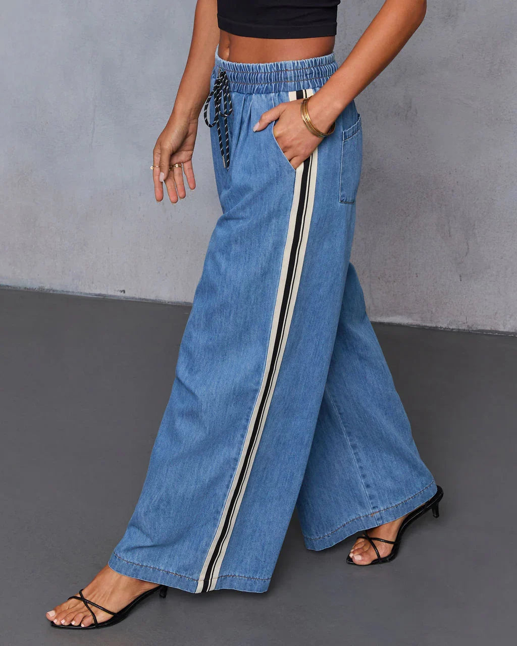 Rosalenda Side Stripe Chambray Pants
