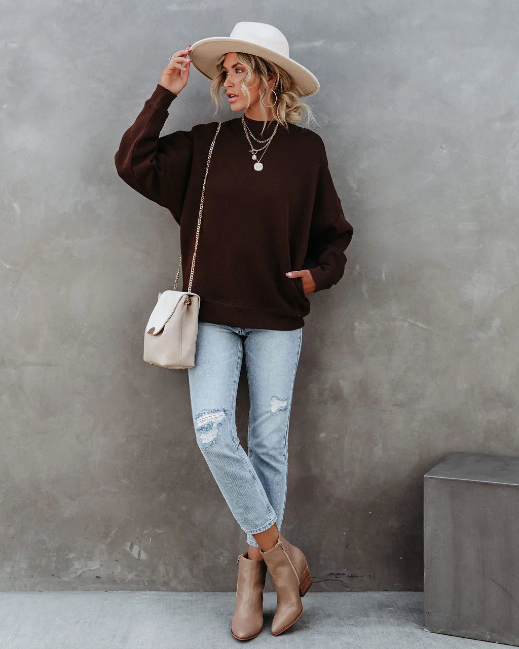 Woah Pocketed Cotton Blend Mock Neck Sweatshirt