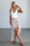Keeping Secrets Midi Skirt Neutral Check
