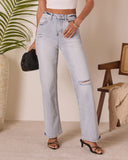 Crystal Super Stretch Distressed Relaxed Denim