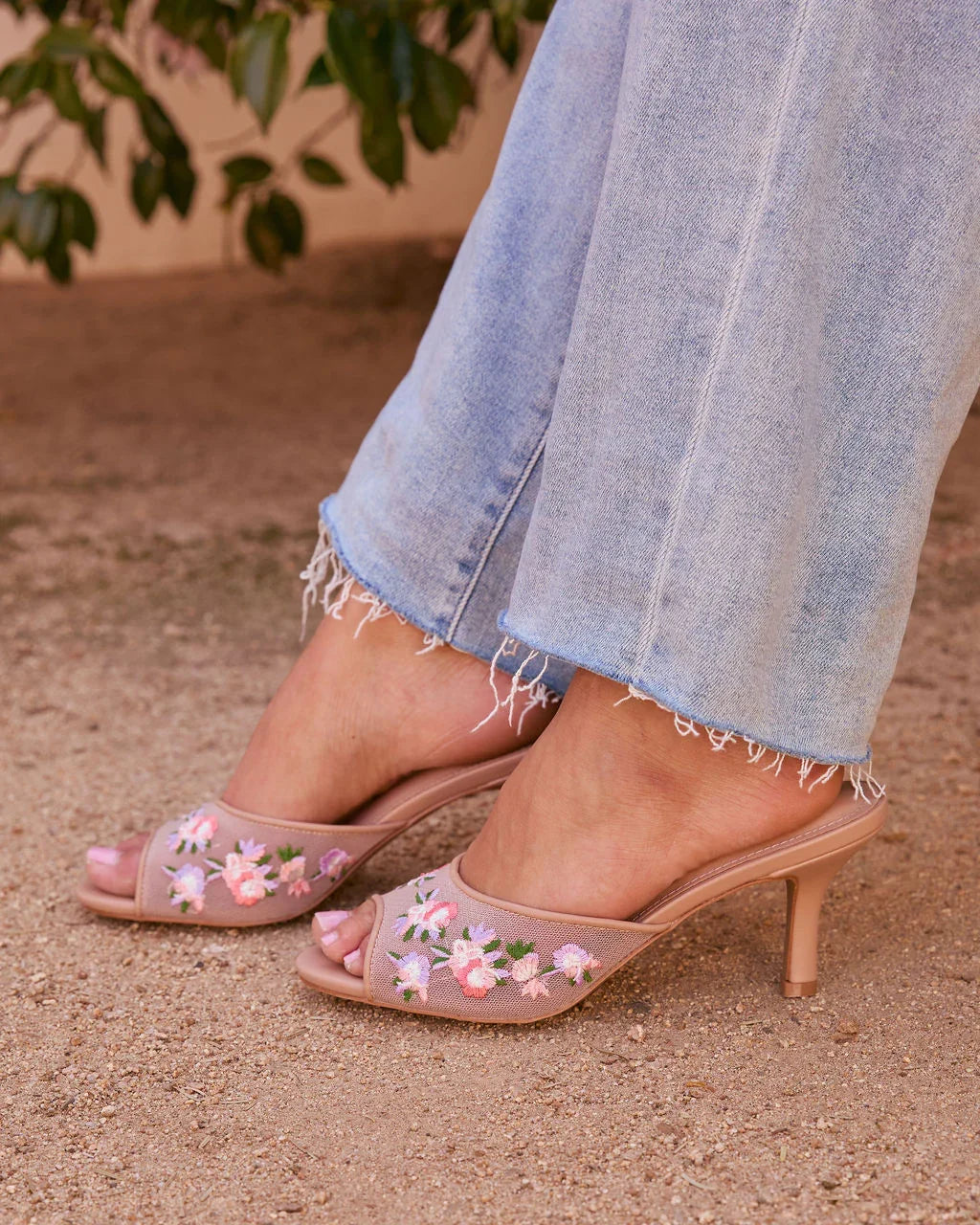 Evelora Floral Mesh Heel Mules