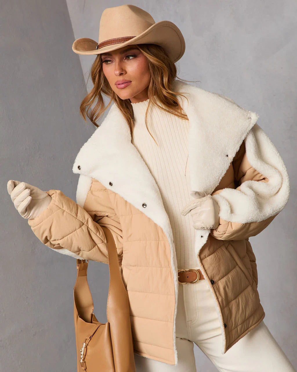 Malrin Sherpa Lined Contrast Puffer Coat