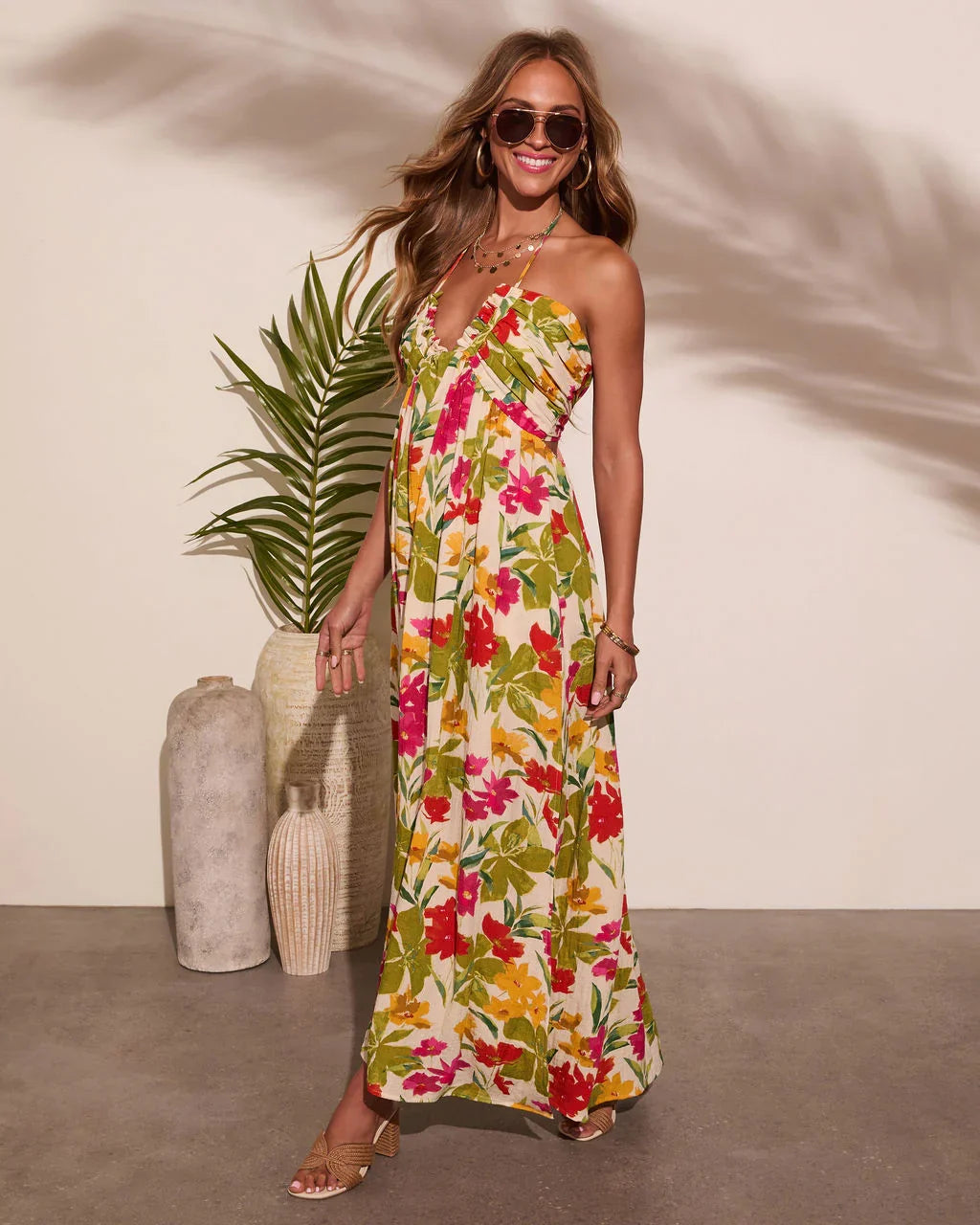 Honolulu Halter Tropical Print Maxi Dress