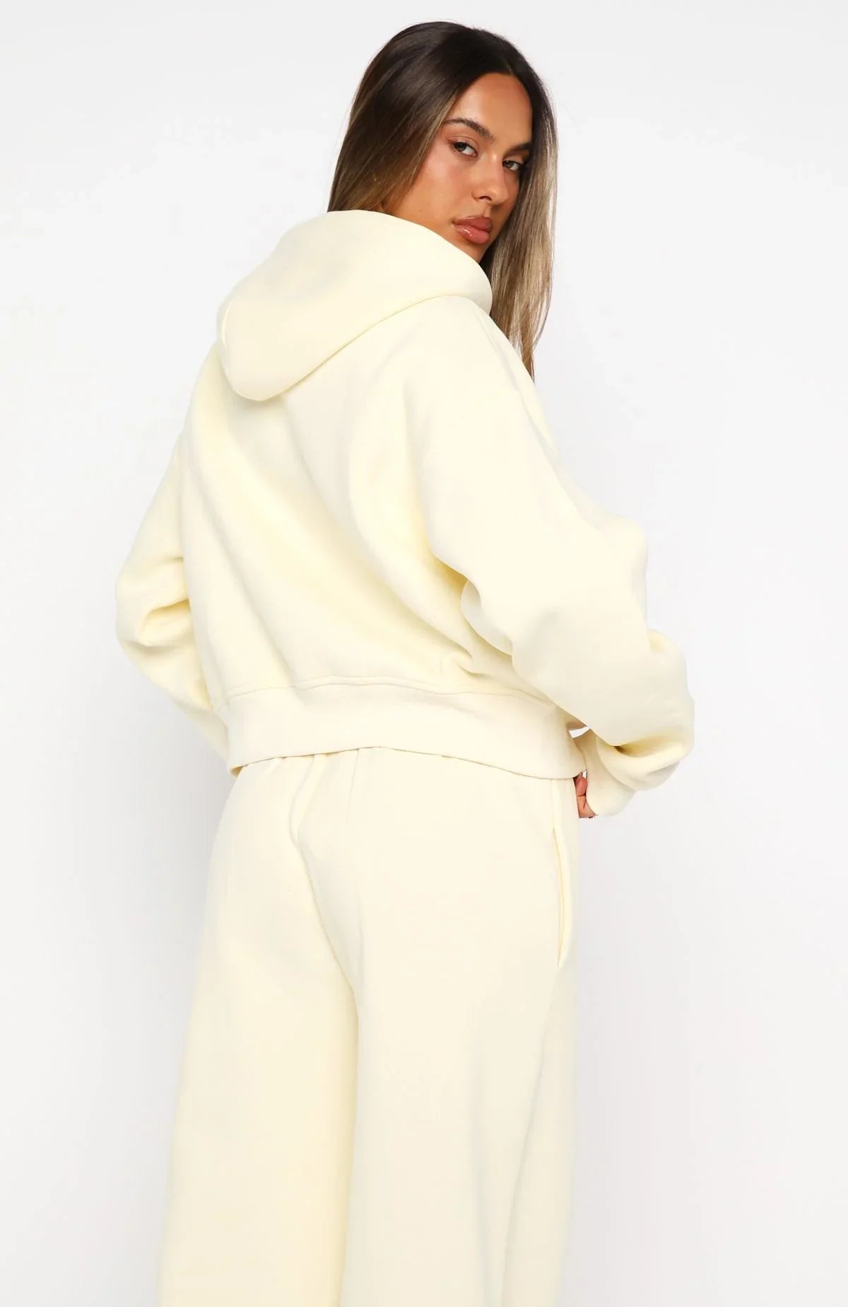 Daydreamers Madeline Boxy Zip Front Hoodie Lemon