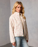 Winter Petal Printed Teddy Jacket