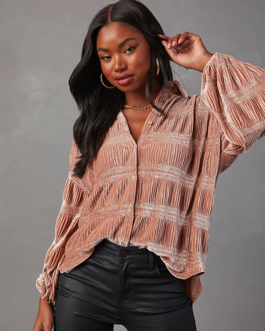 Bette Textured Velvet Button Down Top