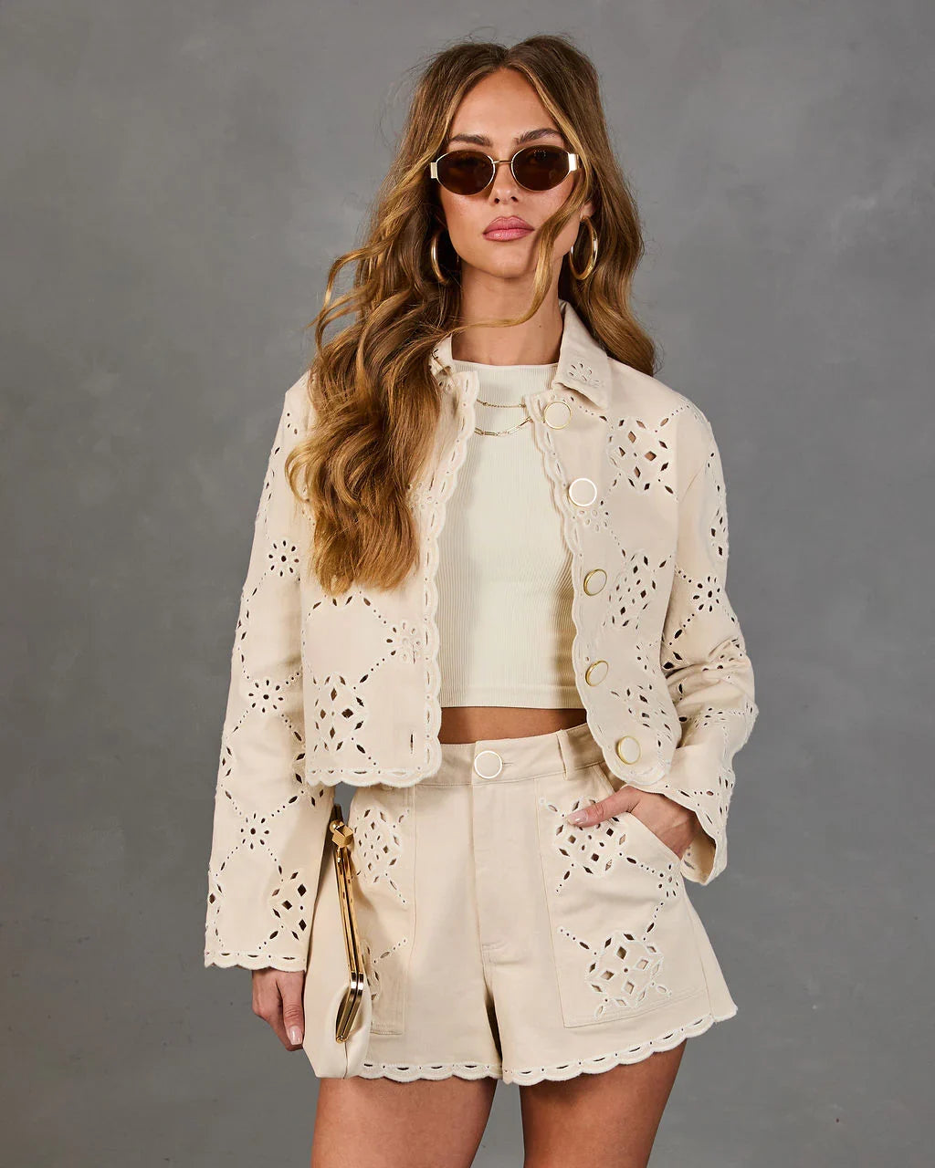 Softly Wandering Eyelet Scallop Trim Jacket