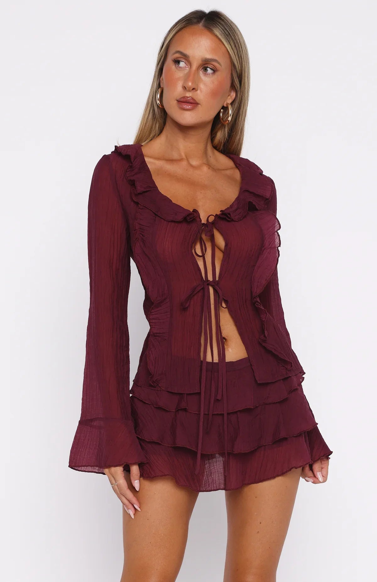 Your Status Long Sleeve Blouse Burgundy