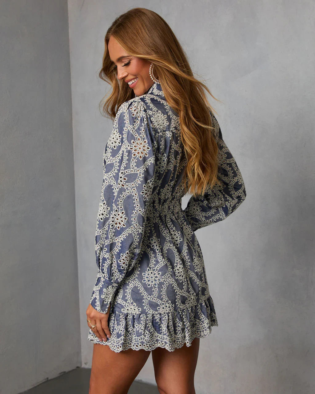 Lindsae Contrast Eyelet Stitch Mini Dress
