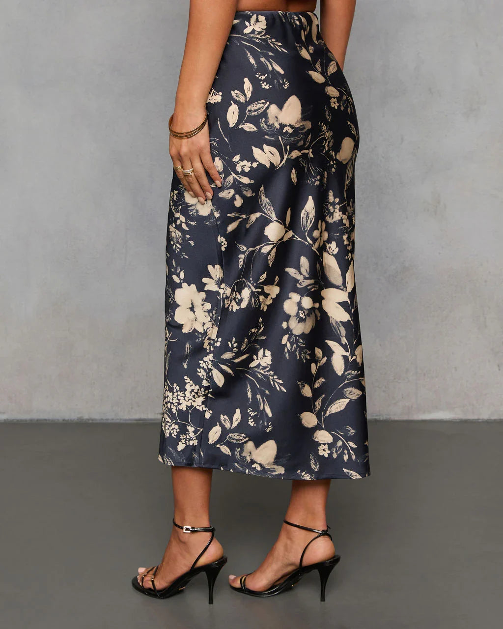 Spiced Honey Printed Satin Midi Skirt