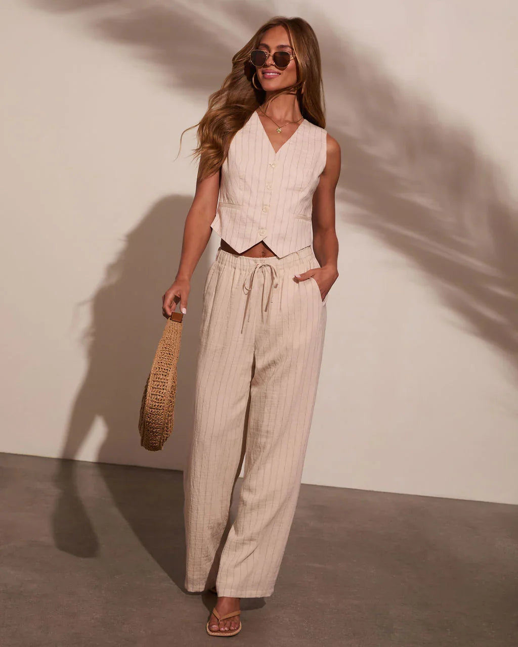Hazel Pinstripe Wide Leg Pants