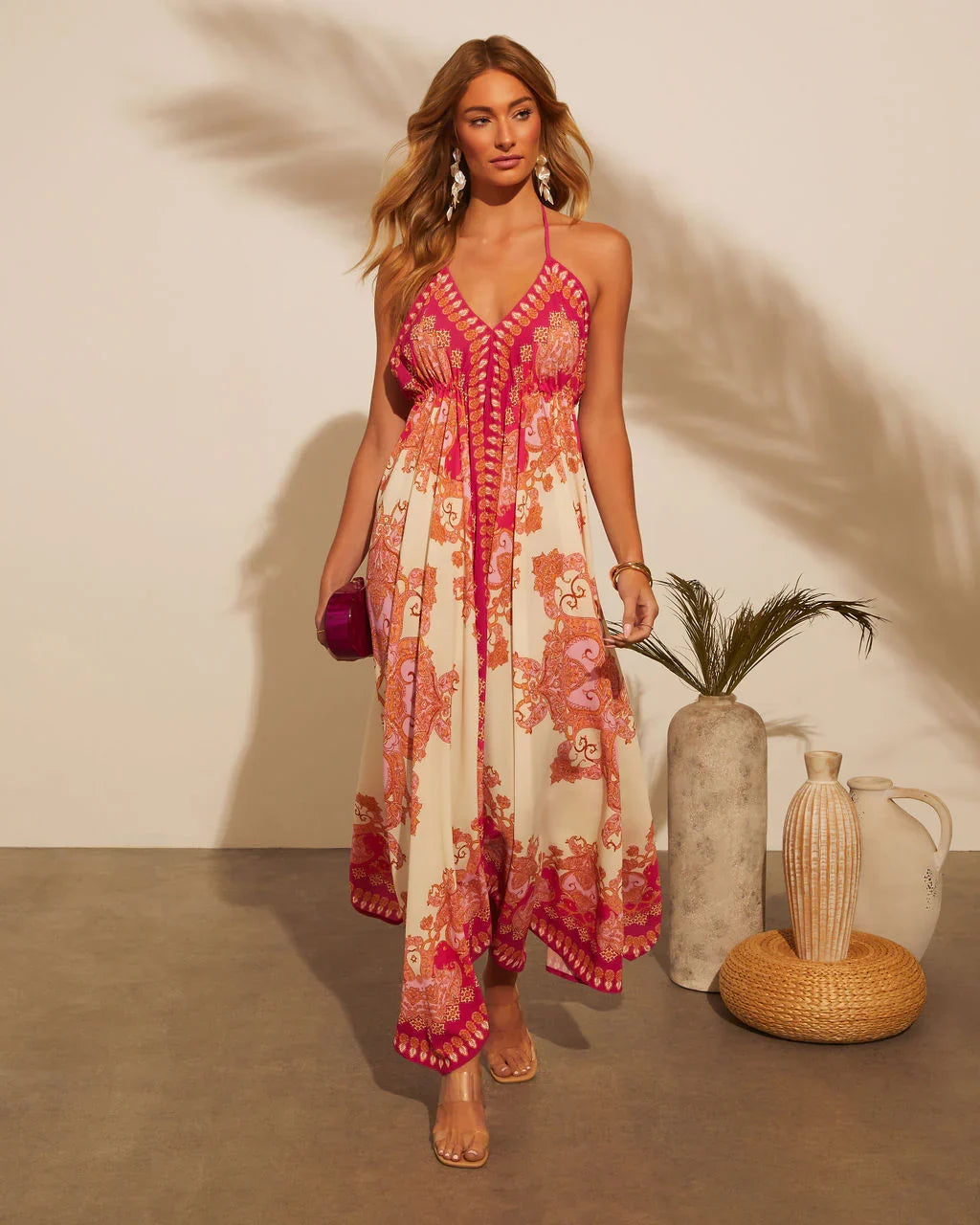 Vineyard Border Print Maxi Dress