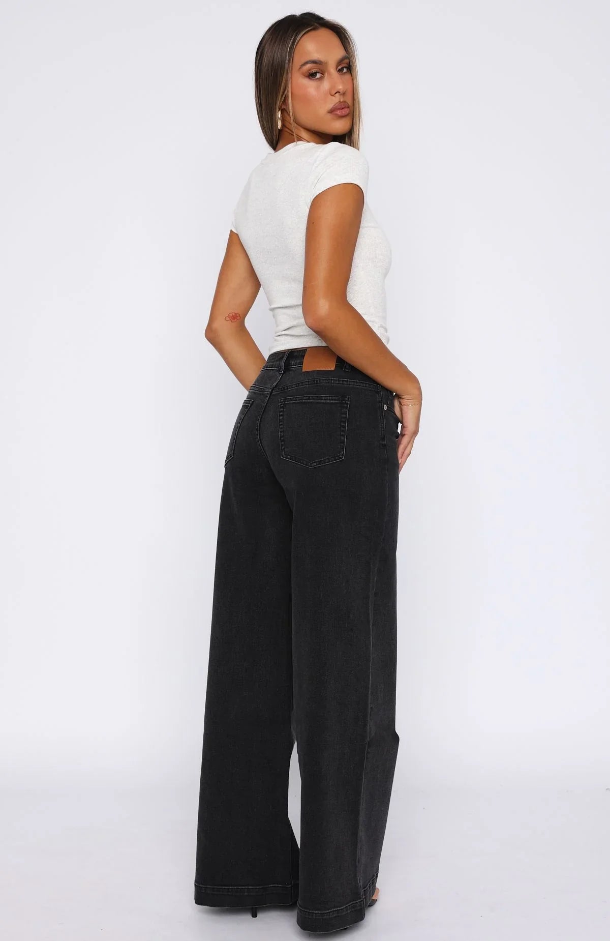 Elena Low Rise Wide Leg Jeans Black Acid