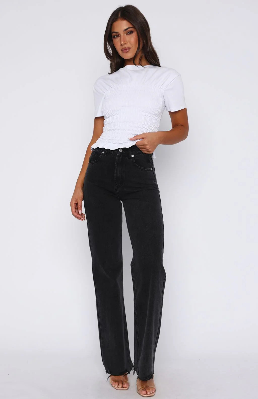 Alana High Waisted Straight Leg Jeans Black Acid