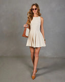 Classic Charm Pleated Linen Mini Dress