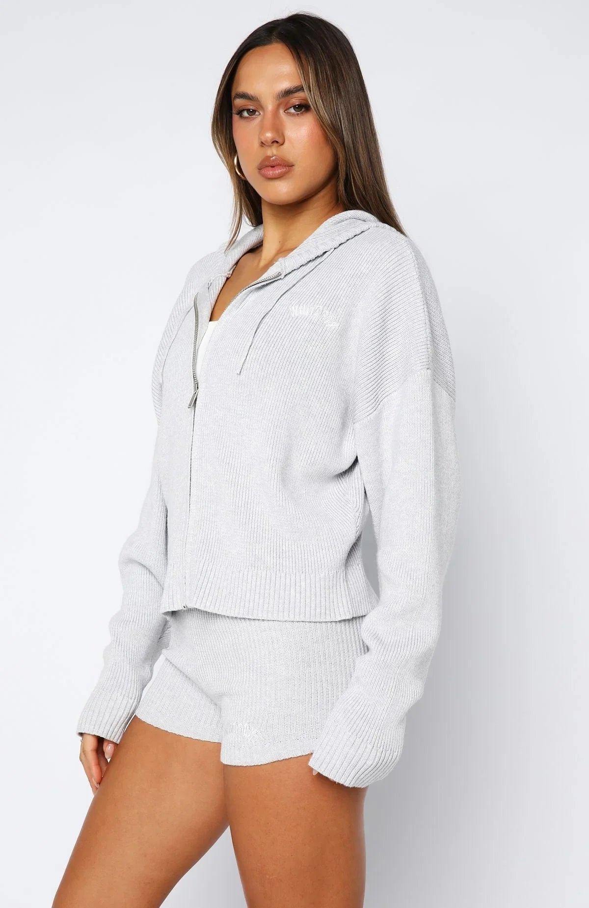 Floating By Knit Zip Front Hoodie Grey Marle