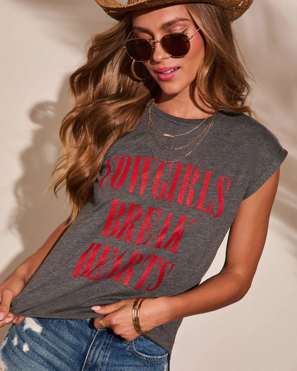 Cowgirls Break Hearts Muscle Tee