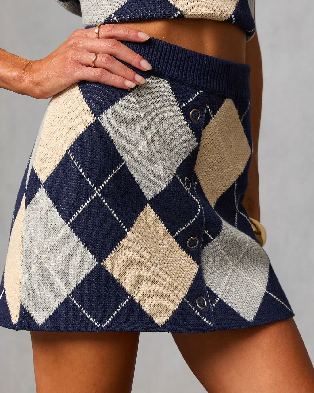 Heritage Grid Knit Argyle Mini Skirt