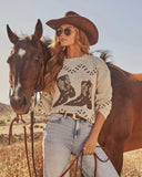 Canyon Prairie Cowboy Boot Motif Sweater