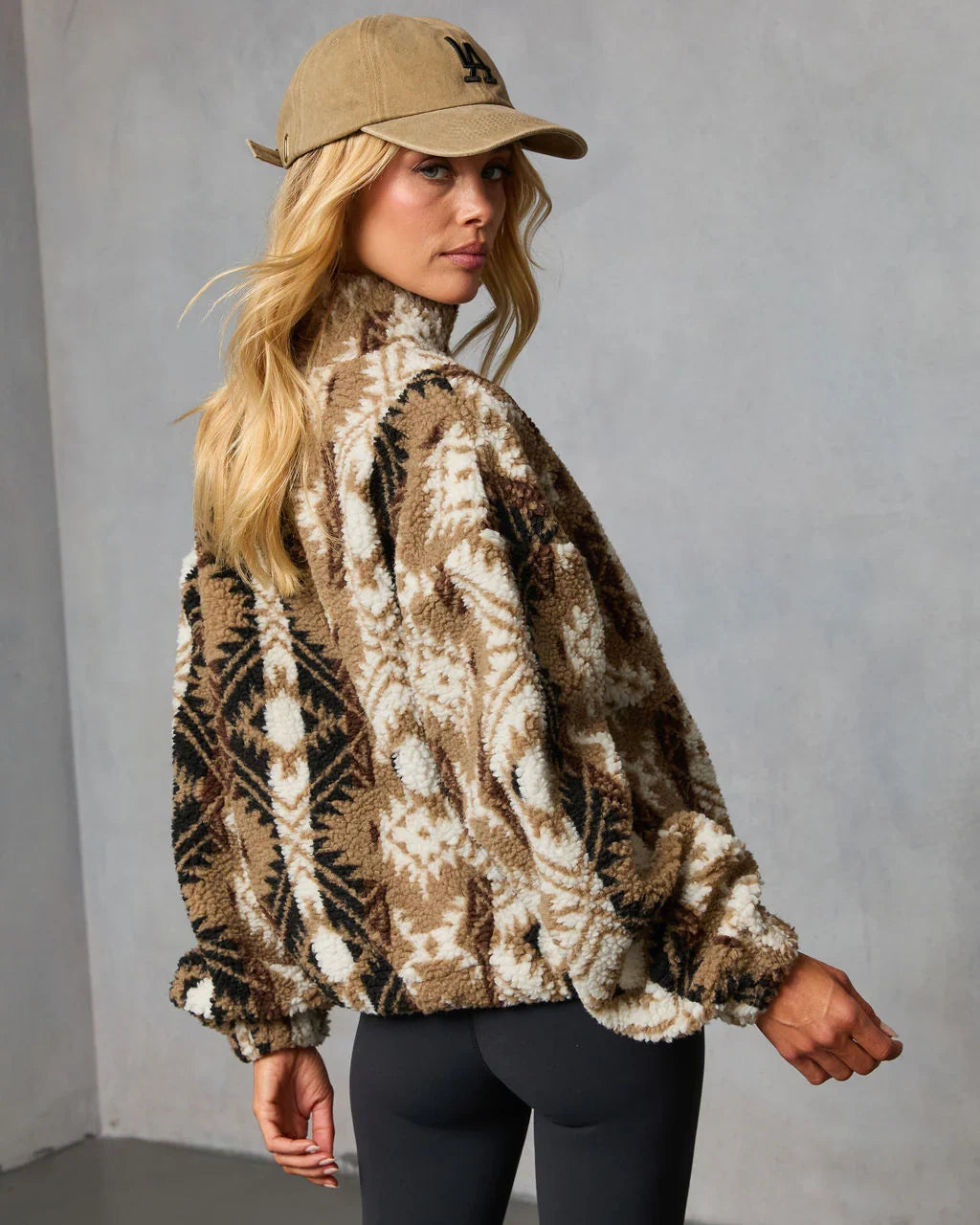 Vanilla Mist Aztec Print Quarter Zip Jacket