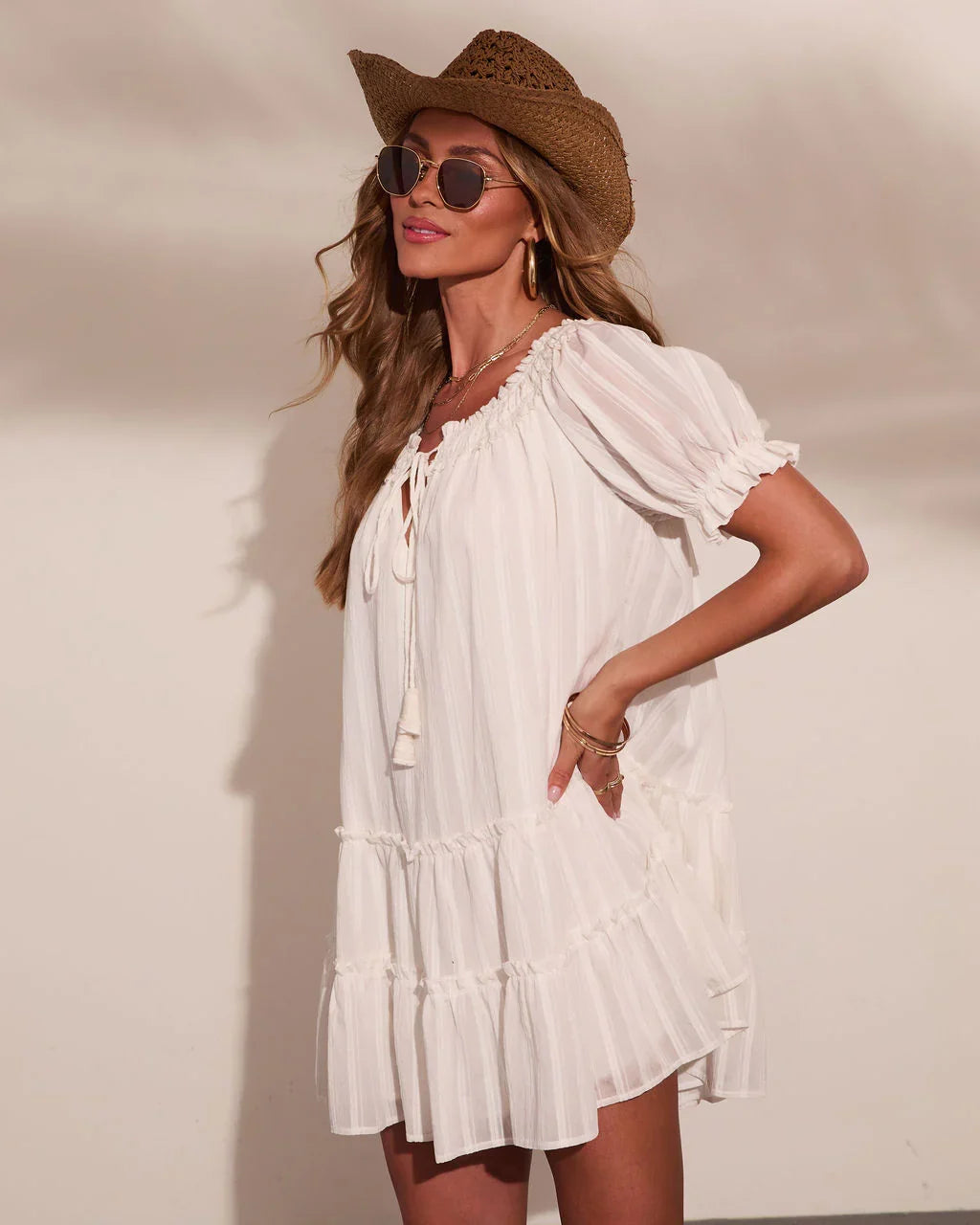Adelah Tiered Shift Mini Dress