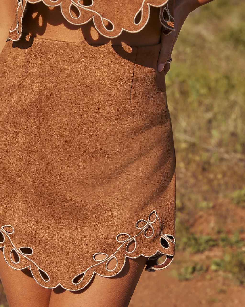 Boho Prairie Faux Suede Mini Skirt