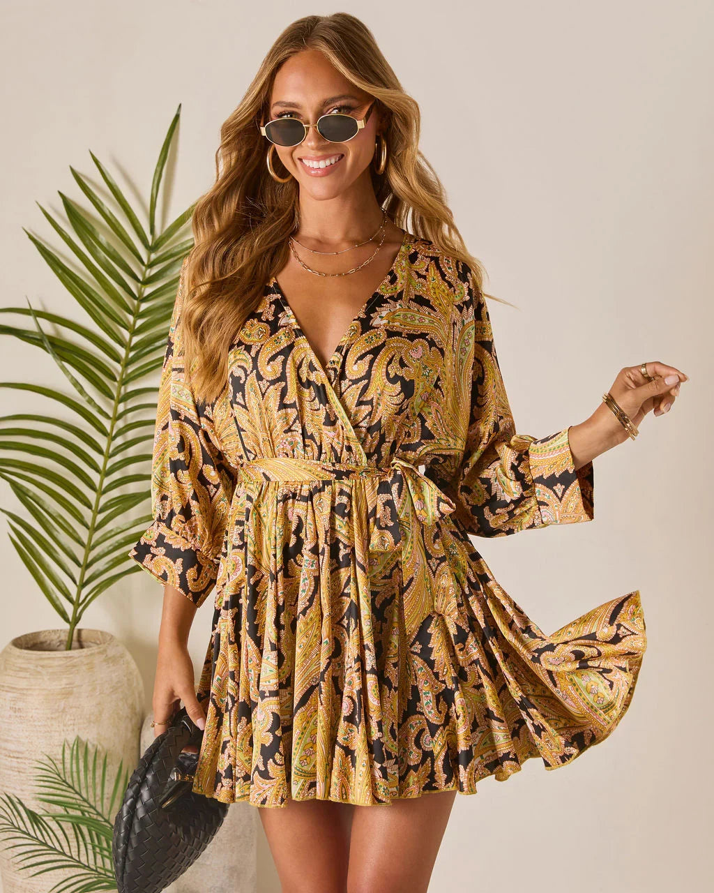 Sunlit Whisper Waist Tie Mini Dress