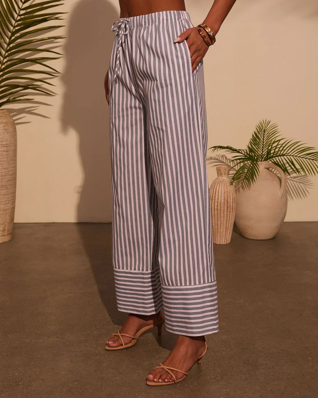 Jailen Striped Waist Tie Pants