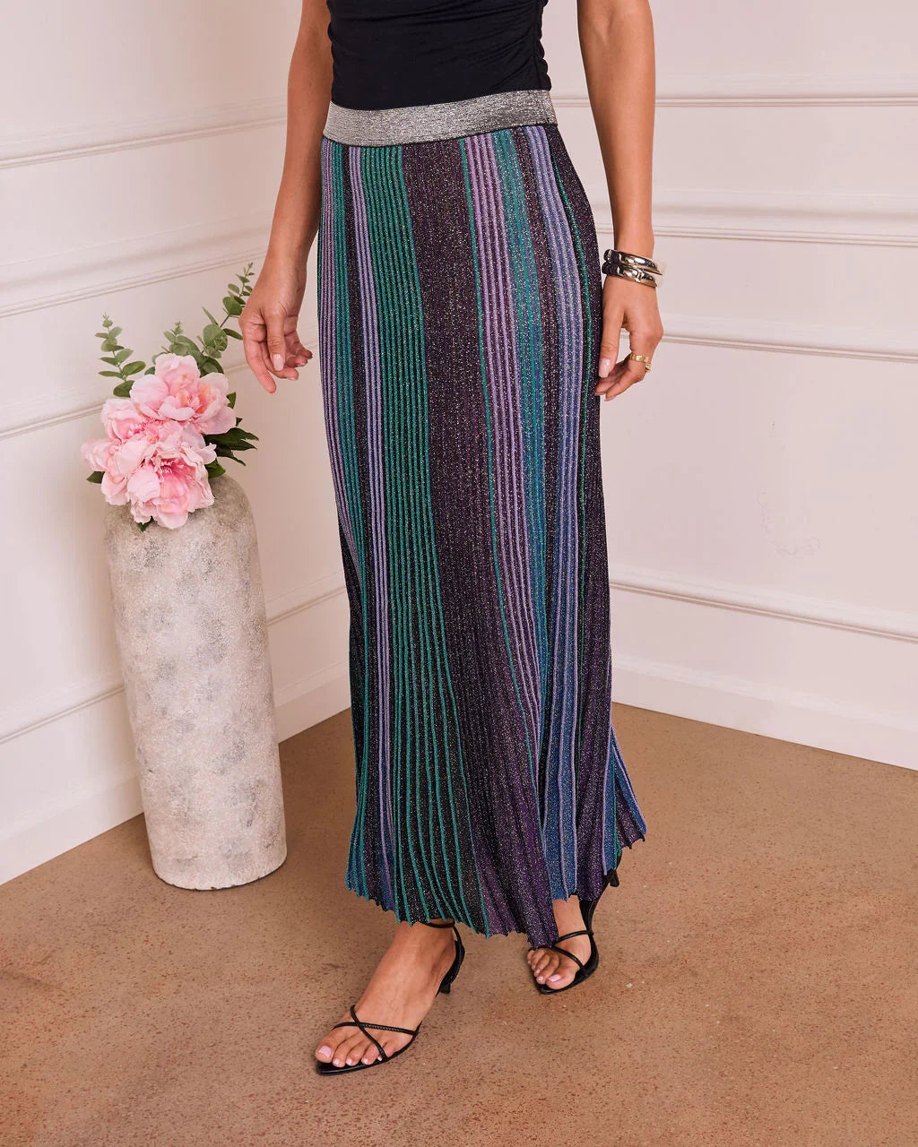 Marylou Striped Ribbed Knit Maxi Skirt