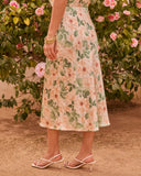 Garden Affair Floral Satin Midi Skirt