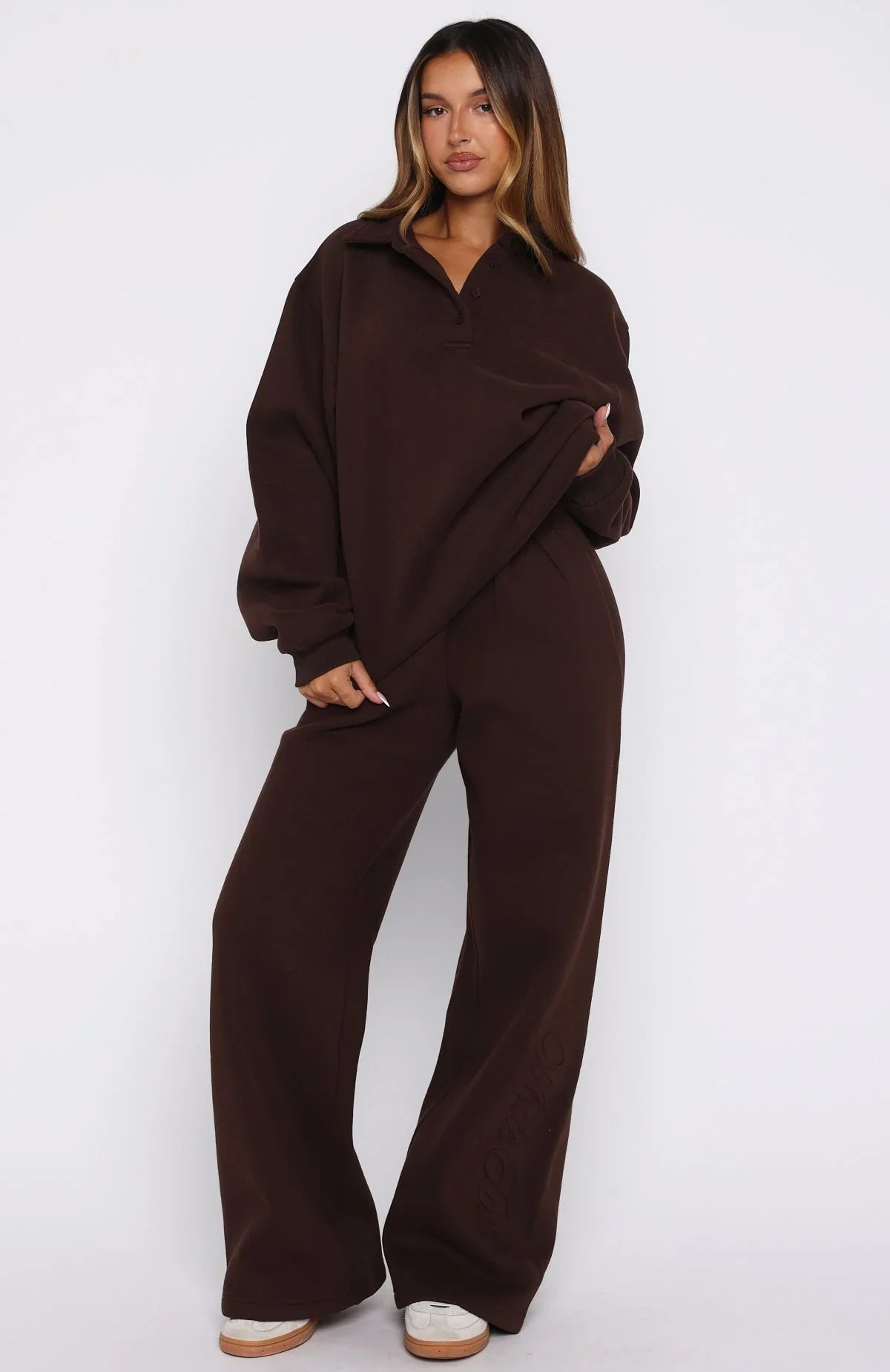 Chill Moves Oversized Henley Sweater Chocolate