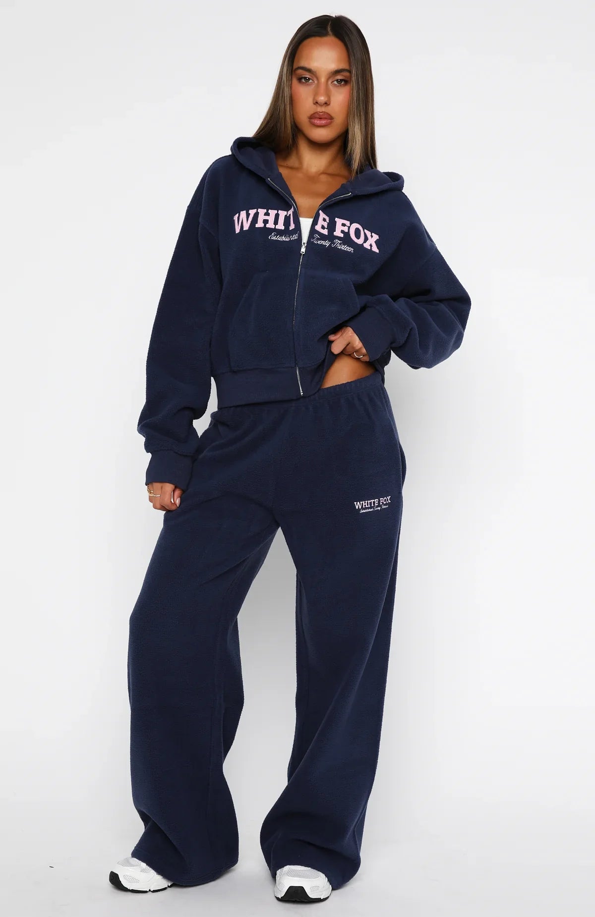 Just For Now Fleece Wide Leg Sweatpants Navy