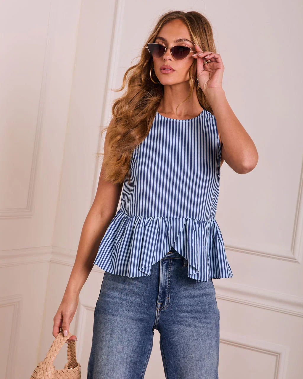 Feminine Frame Striped Peplum Top