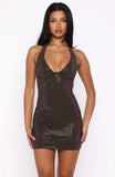 Full Of Love Embellished Mini Dress Chocolate
