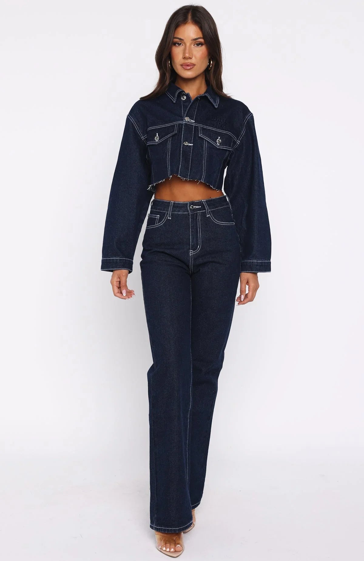Something To Prove Cropped Denim Jacket Dark Indigo
